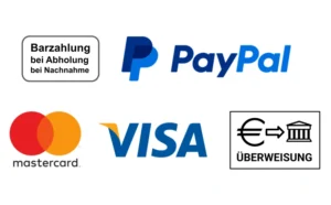 Barzahlung, PayPal, Mastercard, Visa, Sofort-Überweisung, SEPA Überweisung
